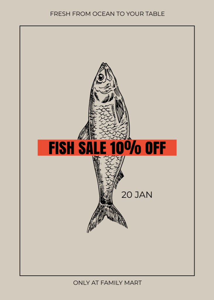 Fresh Ocean Fish Sale Offer In Winter Flayer – шаблон для дизайна