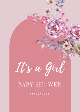 Baby Shower Announcement with Tender Flowers Invitationデザインテンプレート