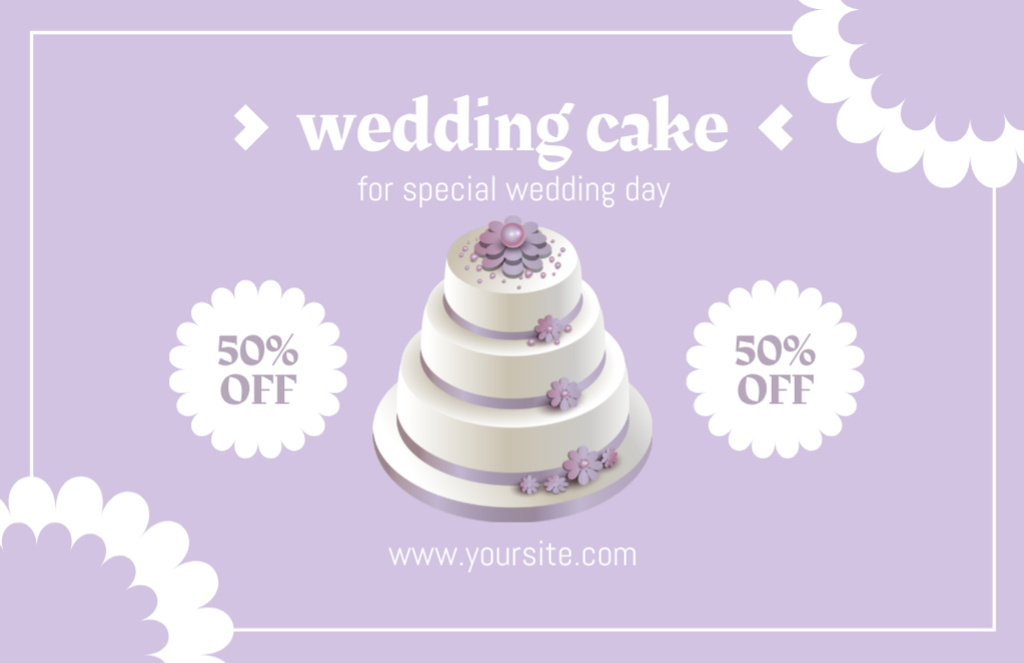 Platilla de diseño Delicious Wedding Cakes Discount Offer on Purple Thank You Card 5.5x8.5in