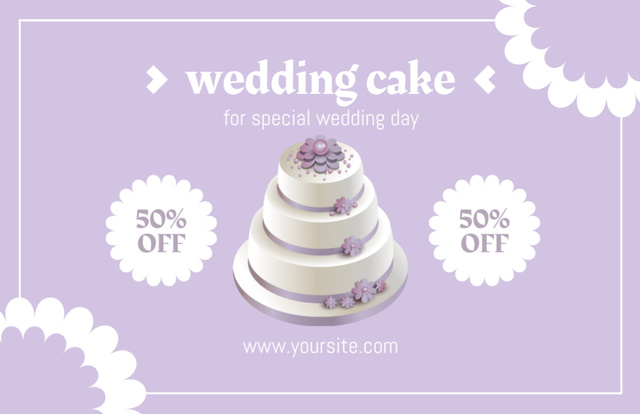 Template di design Delicious Wedding Cakes Discount Offer on Purple Thank You Card 5.5x8.5in