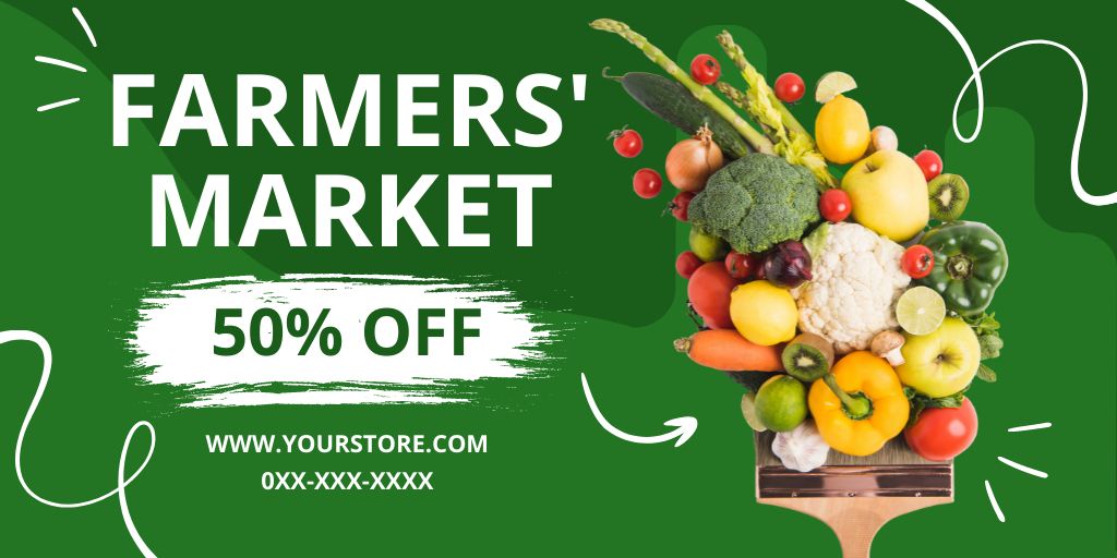Bright Advertising of Farmer's Market with Vegetables Twitterデザインテンプレート