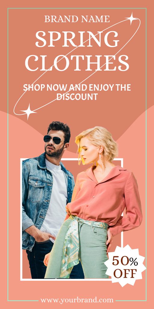 Spring Sale with Stylish Young Couple Graphic Design Template