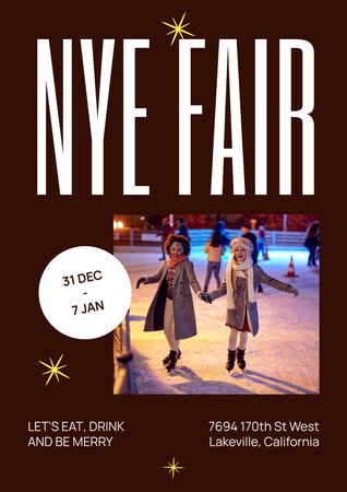 New Year Fair Announcement with Girlfriends on Ice Rink Poster Design Template