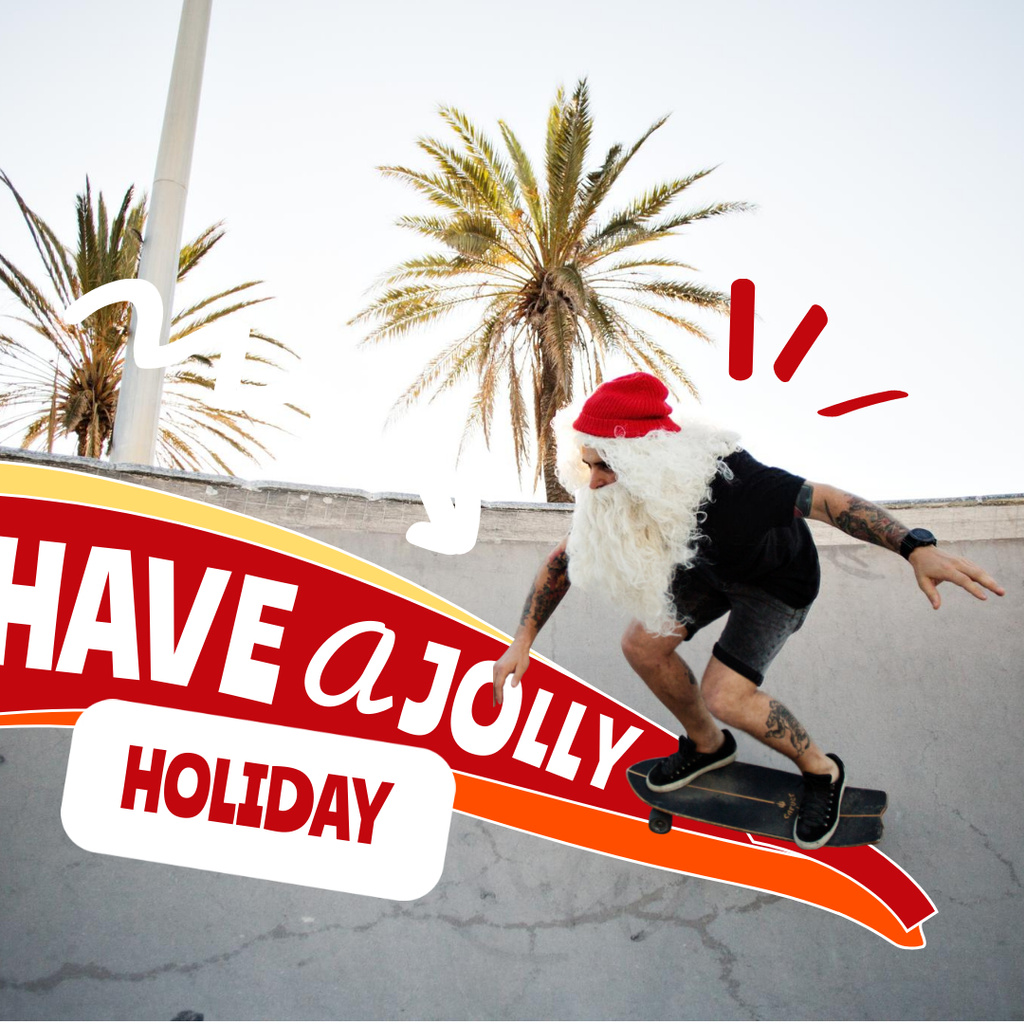Funny Man in Santa's Costume on Skateboard Instagram – шаблон для дизайну