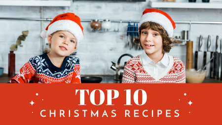 Two Cute Boys in Santa Hats in Kitchen Youtube Thumbnail Design Template