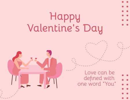 Loving Couple Celebrating Valentine's Day in Restaurant Thank You Card 5.5x4in Horizontal Design Template