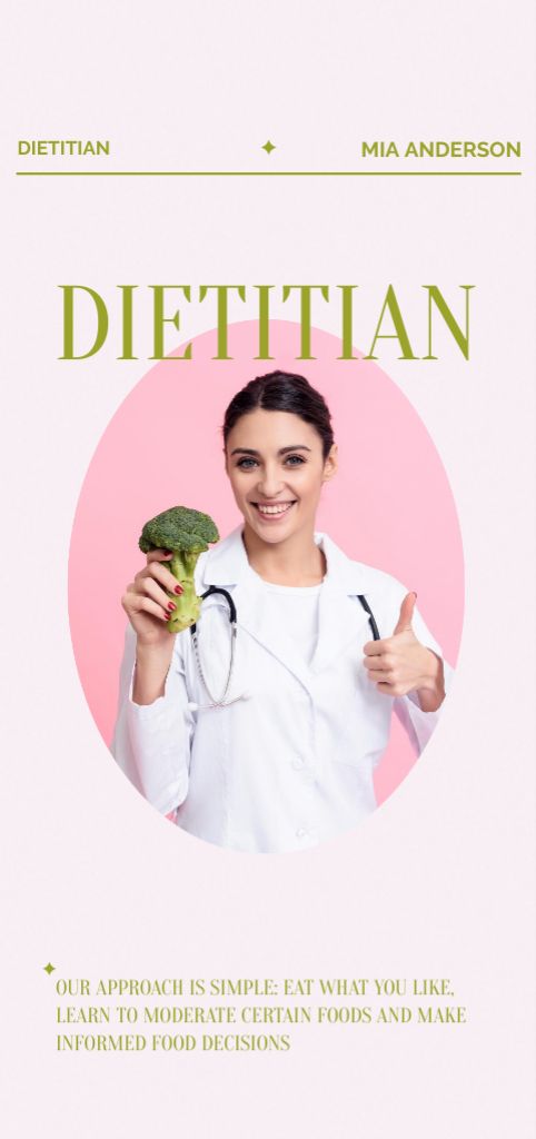 Ontwerpsjabloon van Flyer DIN Large van Dietitian Services Offer with Female Doctor Holding Broccoli
