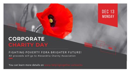 Corporate Charity Day announcement on red Poppy Title Design Template