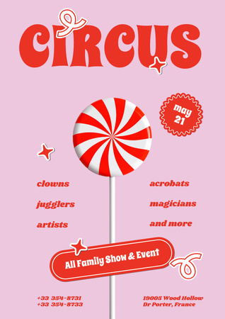 Espetáculo de circo enérgico com pirulito gostoso em rosa Poster Modelo de Design