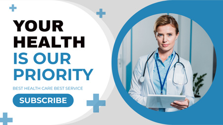 Modèle de visuel Healthcare Blog Promotion with Confident Doctor - Youtube Thumbnail