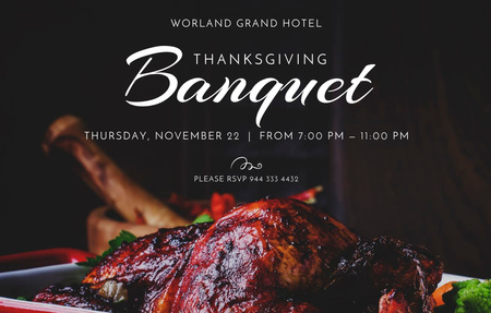 Designvorlage Roasted Thanksgiving Turkey for Banquet für Invitation 4.6x7.2in Horizontal