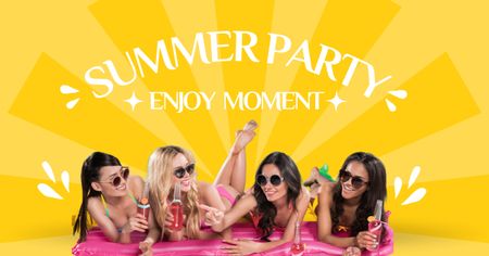 Summer Party Announcement with Funny Girls Facebook AD Design Template