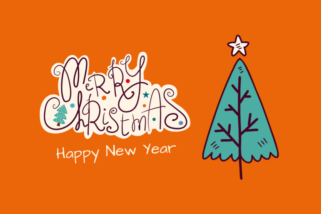 Happy New Year with Holiday Tree Postcard 4x6in – шаблон для дизайну