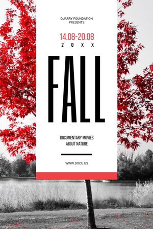 Film Festival Invitation with Autumn Red Tree Invitation 6x9in Design Template