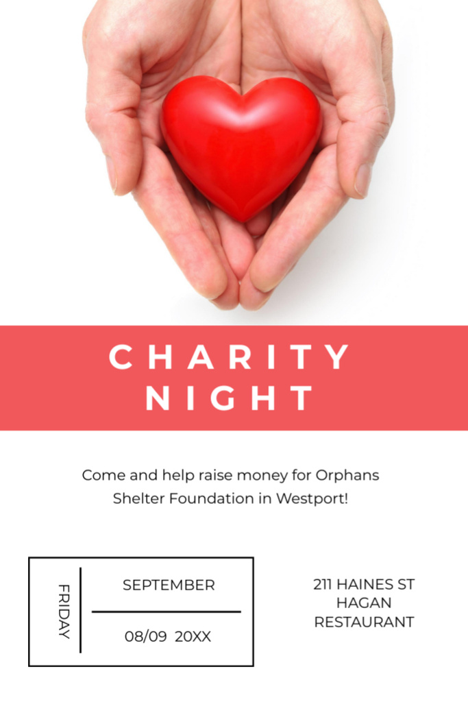 Charity Event Hands Holding Heart Postcard 4x6in Vertical Modelo de Design