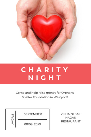 Charity Event Hands Holding Heart Postcard 4x6in Vertical Design Template