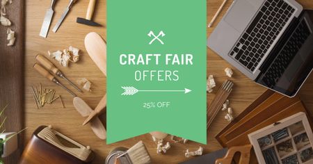 Ontwerpsjabloon van Facebook AD van Craft Fair Announcement with Wooden Plane