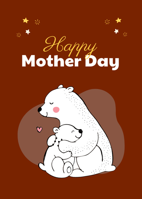 Mother's Day Greeting With Cute Bears on Brown Postcard 5x7in Vertical Tasarım Şablonu