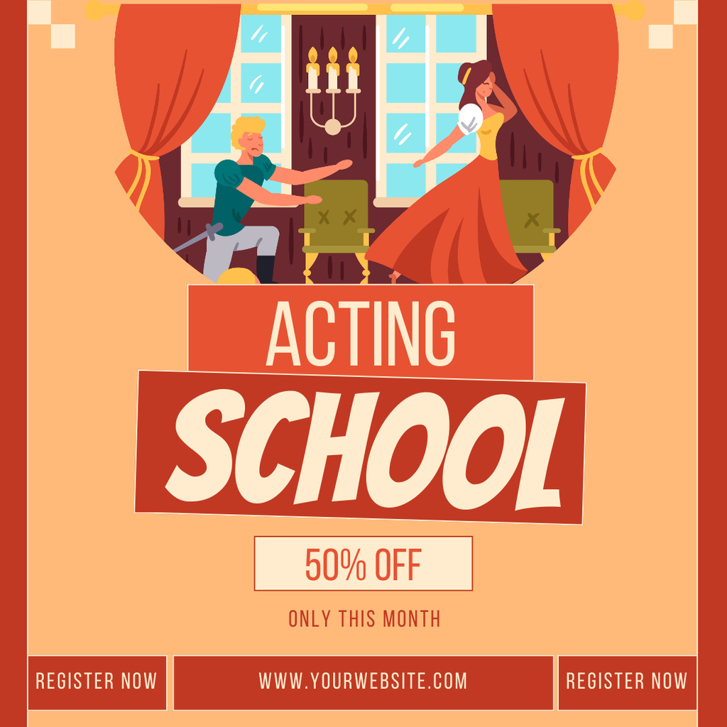 Discount on Services of the Acting School on Red Instagram Design Template
