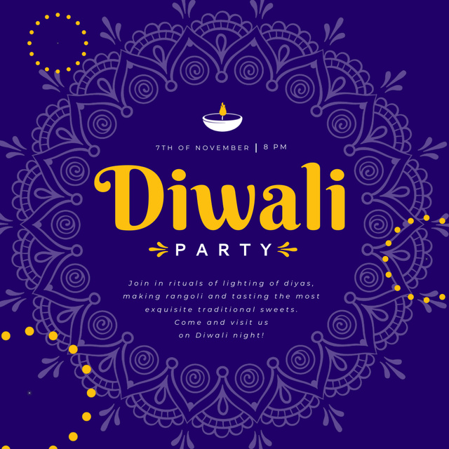 Diwali Party Invitation with Mandala in Blue Animated Post Šablona návrhu
