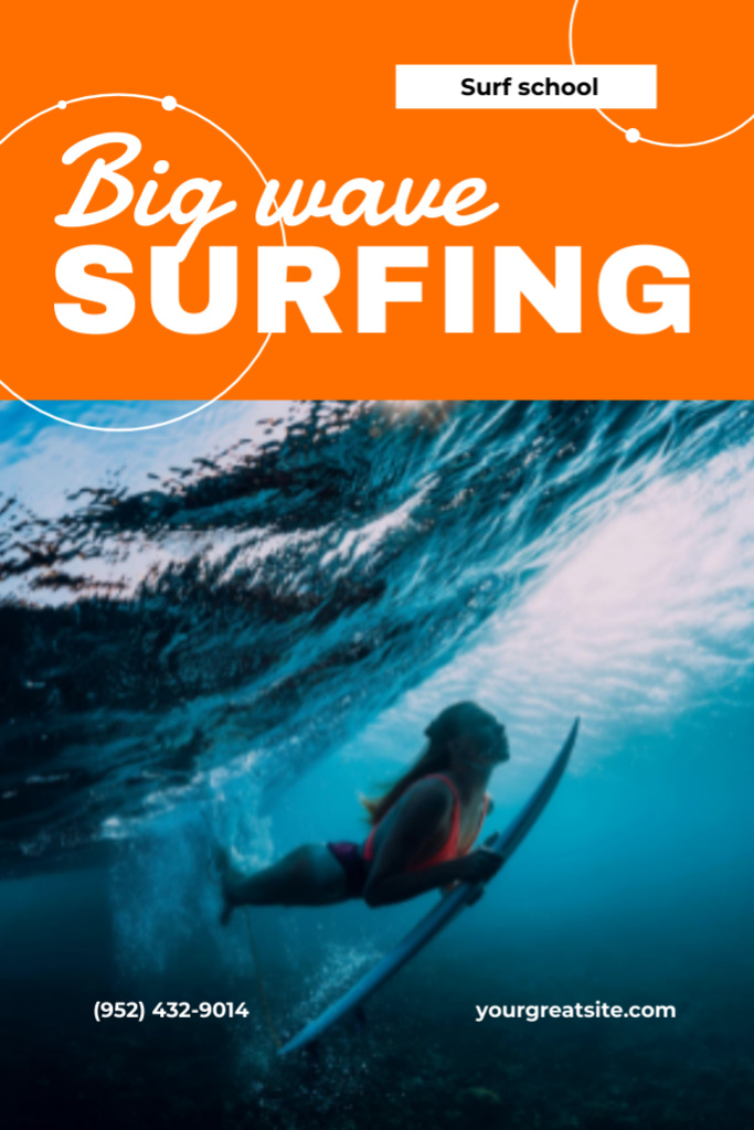 Surf School Ad with Man Underwater Postcard 4x6in Vertical Design Template