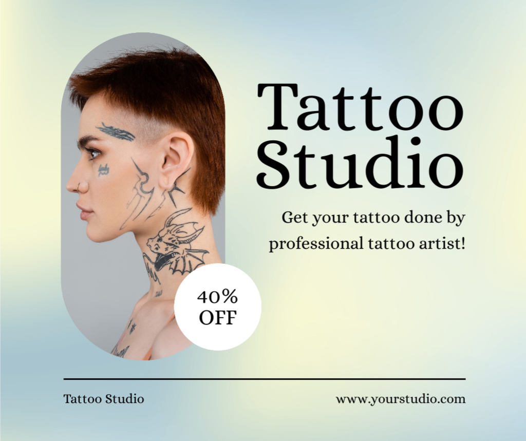 Designvorlage Talented Artist Service In Tattoo Studio With Discount für Facebook