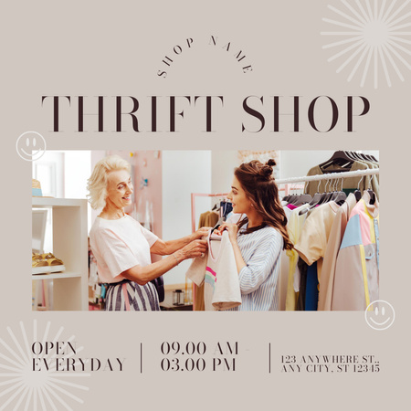Template di design Women trying on clothes in thrift shop Instagram AD