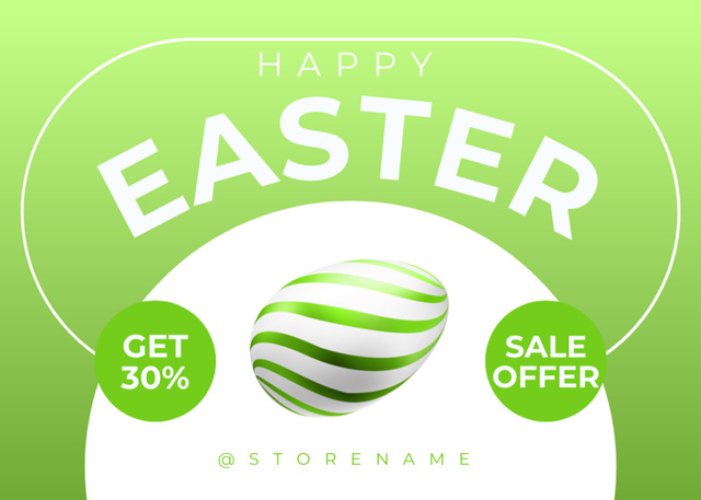 Happy Easter Sale Announcement with Traditional Dyed Egg on Green Postcard 5x7inデザインテンプレート