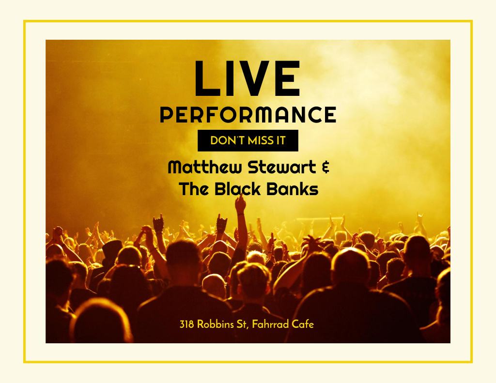Live Performance Announcement in White Frame Flyer 8.5x11in Horizontal Design Template