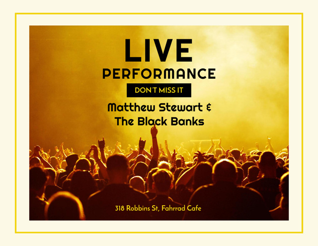 Live Performance Announcement in White Frame Flyer 8.5x11in Horizontal Design Template