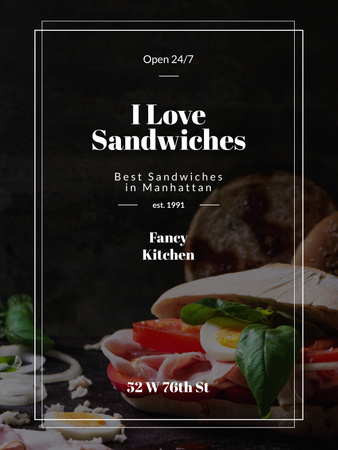 Restaurant Ad with Fresh Tasty Sandwiches Poster US Tasarım Şablonu