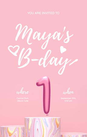 Baby Birthday Celebration Announcement In Pink Invitation 4.6x7.2in Tasarım Şablonu