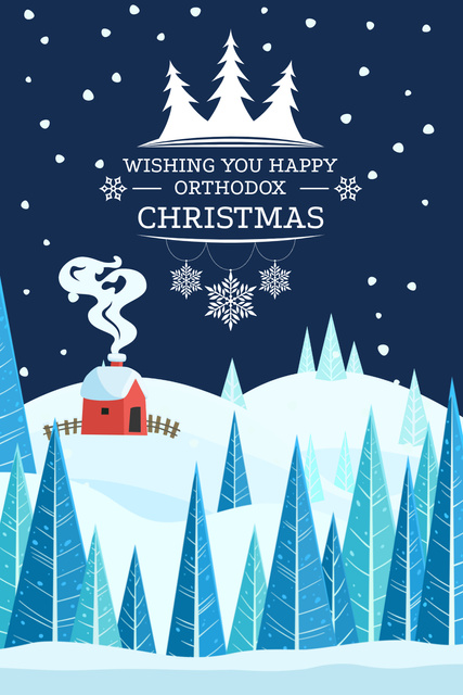Christmas Greeting with Snowy Landscape Pinterest Tasarım Şablonu