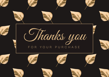 Thank You Message with Shiny Golden Leaves Card Design Template