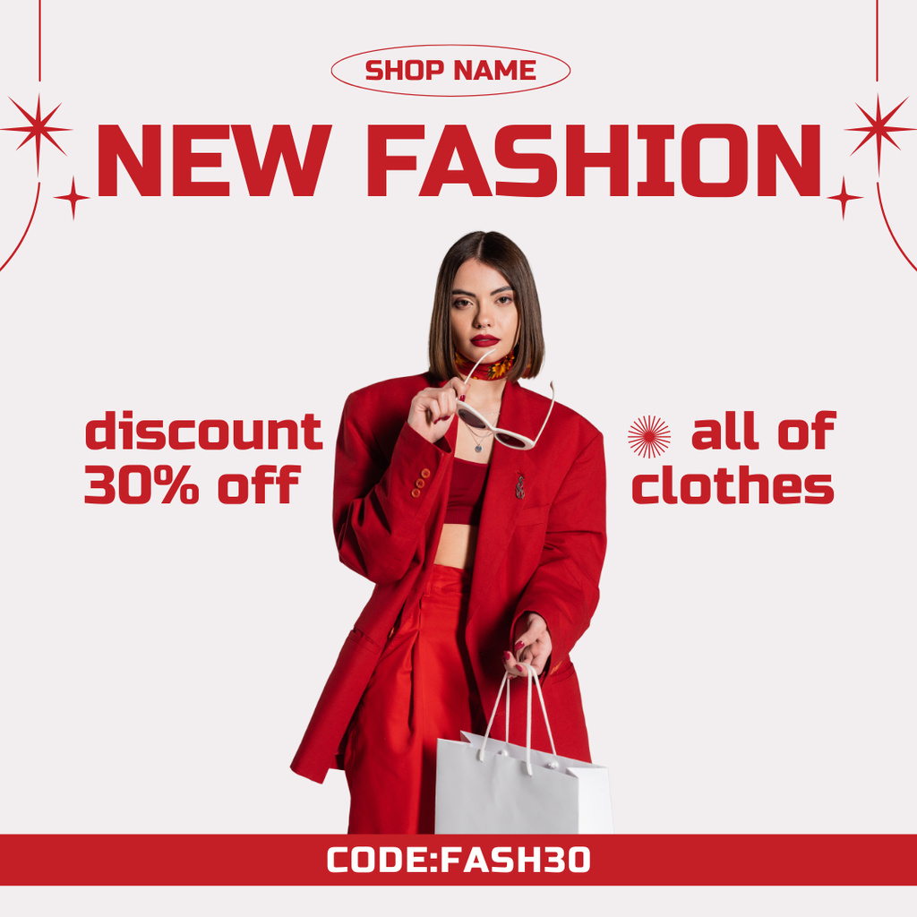 Fashion Ad with Woman in Luxury Red Outfit Instagram AD tervezősablon