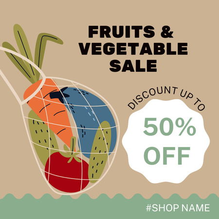 Ontwerpsjabloon van Instagram van Fruits And Veggies In Net Bag Sale Offer