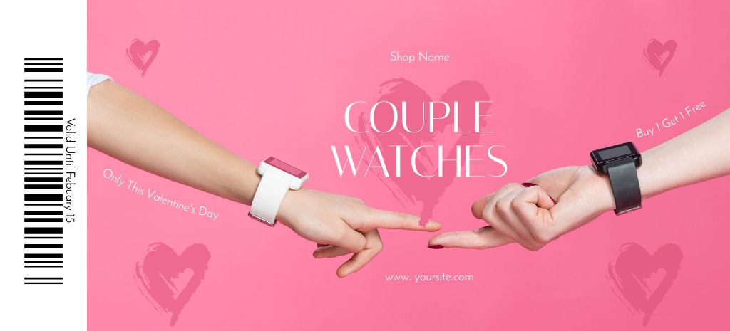 Platilla de diseño Valentine's Day Couple Watch Sale with Hands of Lovers Coupon 3.75x8.25in