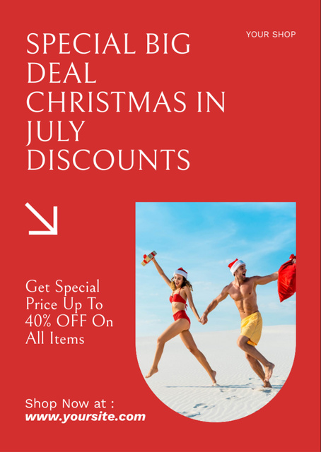 Big Sale Offer On Christmas in July with Couple by Sea Flyer A6 Design Template