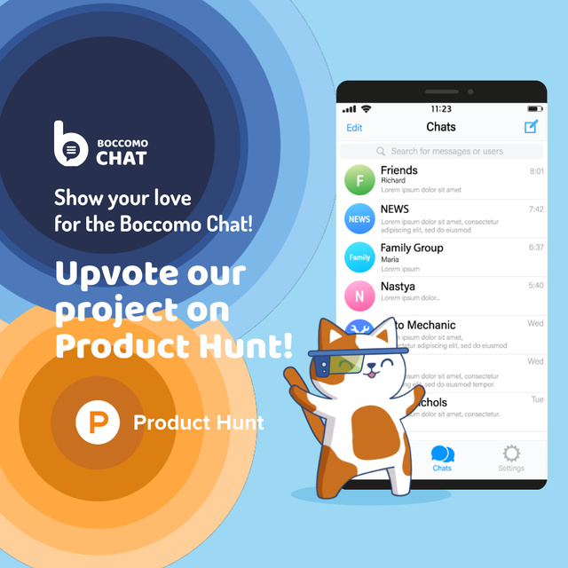 Product Hunt Campaign Chats Page on Screen Animated Postデザインテンプレート
