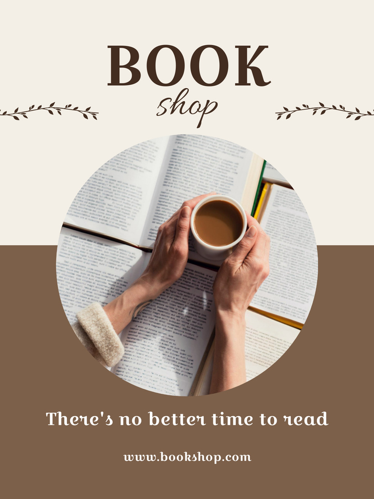 Bookstore Advertisement with Cup of Coffee Poster US Šablona návrhu