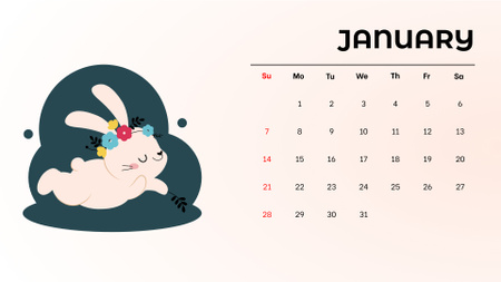 Illustration of Cute Rabbit Calendar Design Template