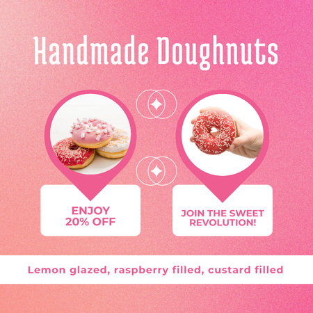 Designvorlage Angebot an handgemachten Donuts vom Donut Shop für Instagram