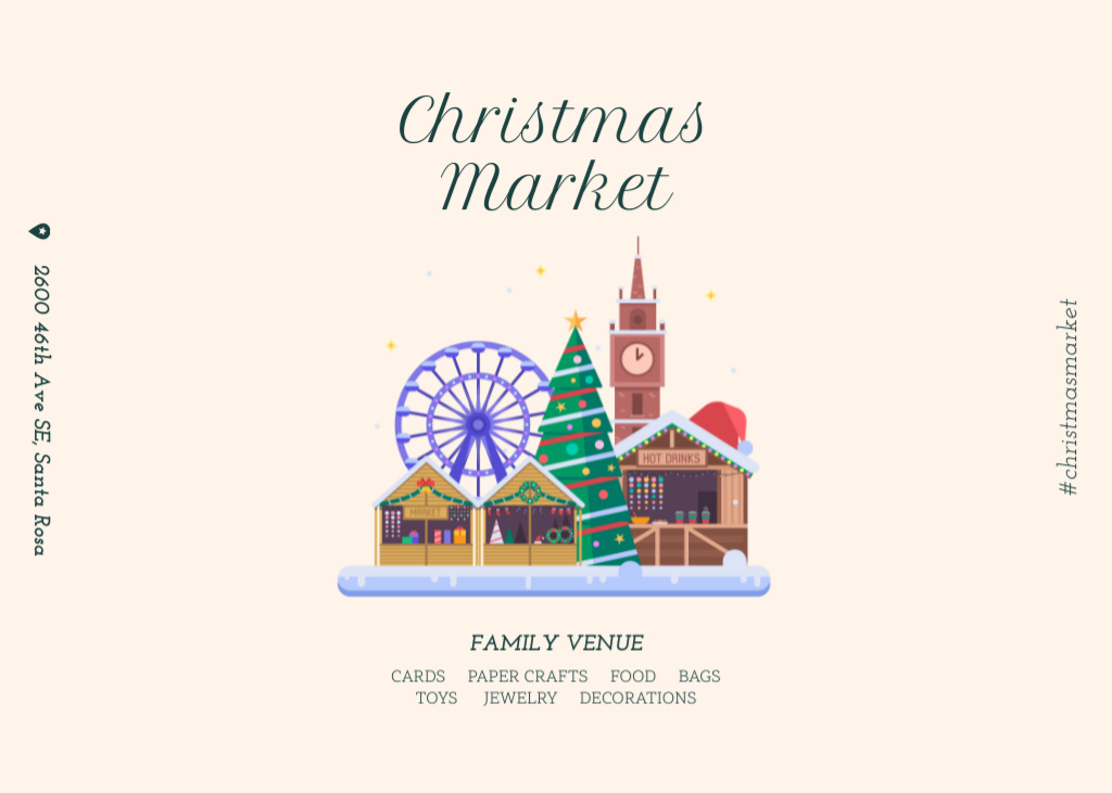 Christmas Market With Illustration of Winter Holidays Atmosphere Flyer 5x7in Horizontal Tasarım Şablonu