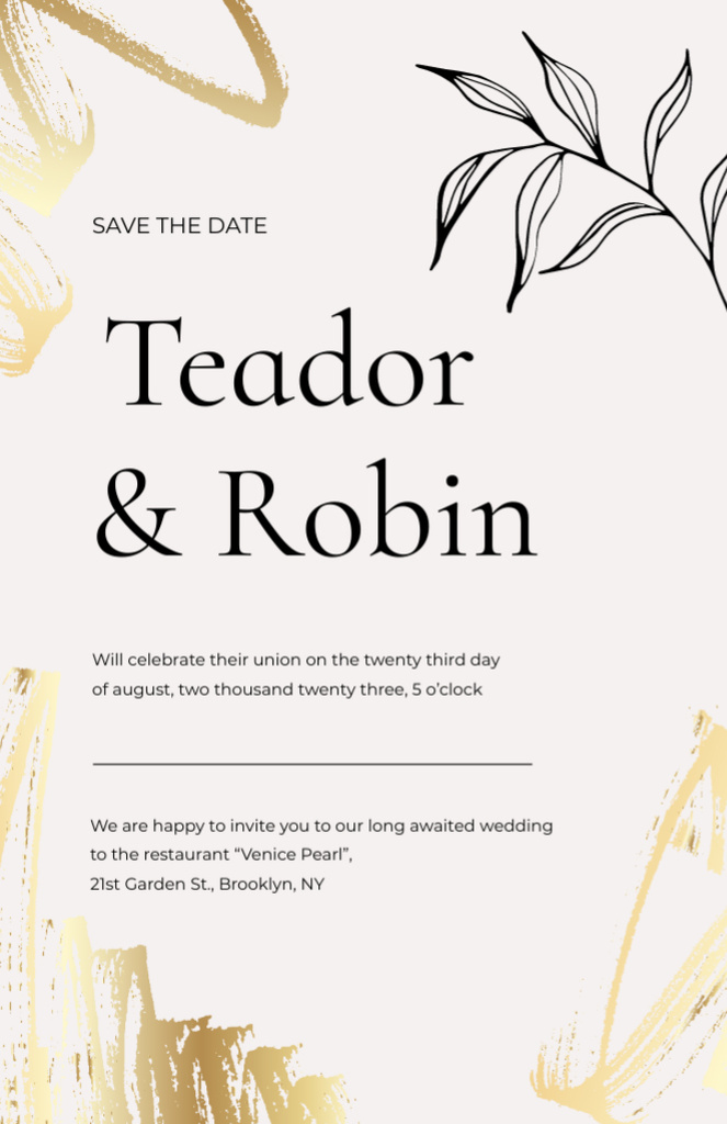 Wedding Day With Leaf Illustration Invitation 5.5x8.5in Design Template