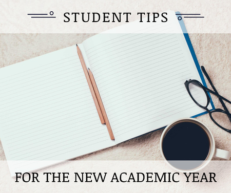 Student Tips Open Notebook and Coffee Facebook Design Template