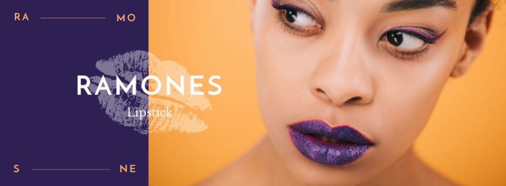 Young attractive woman with purple lips Facebook cover Modelo de Design