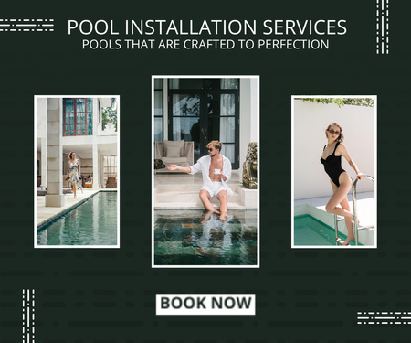 Designvorlage Collage mit Angebot für Pool-Installationsdienste für Large Rectangle