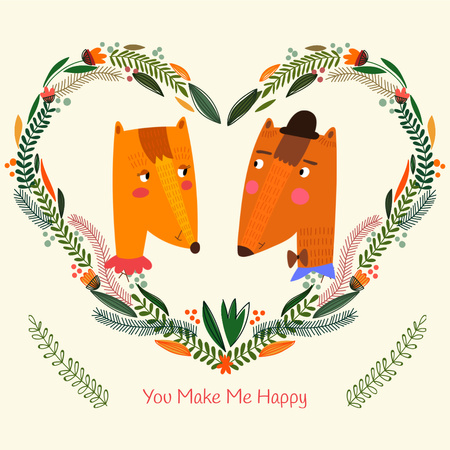 Valentine's day Greeting with Foxes Instagram Design Template