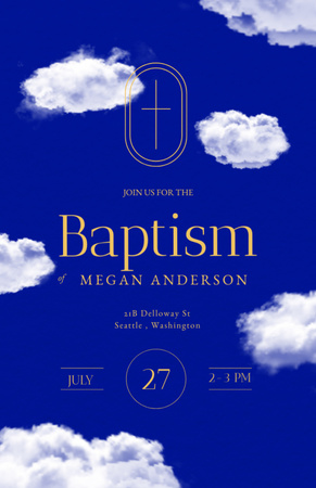 Template di design cerimonia di battesimo annuncio con nuvole in cielo Invitation 5.5x8.5in