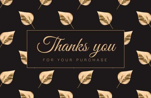 Thank You Message with Shiny Golden Leaves on Black Thank You Card 5.5x8.5in Design Template